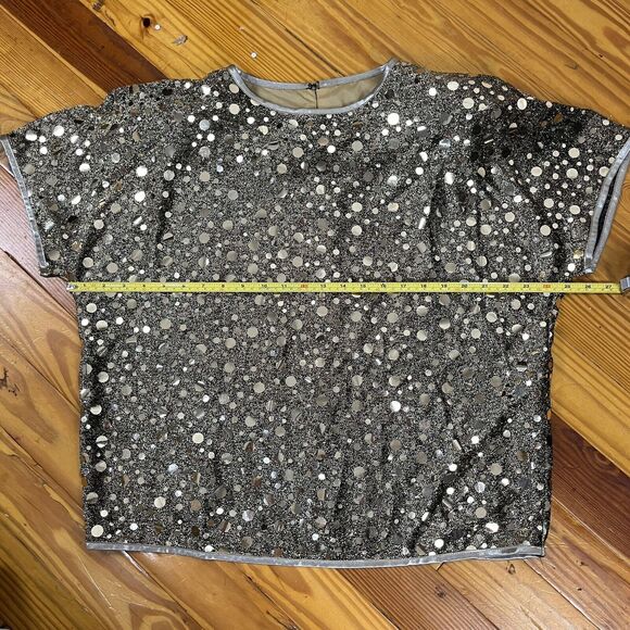 NOS Gold Sparkly Top Vtg Size 16 USA Glam Party Semi Sheer Caron Disco Rave New - Picture 7 of 17